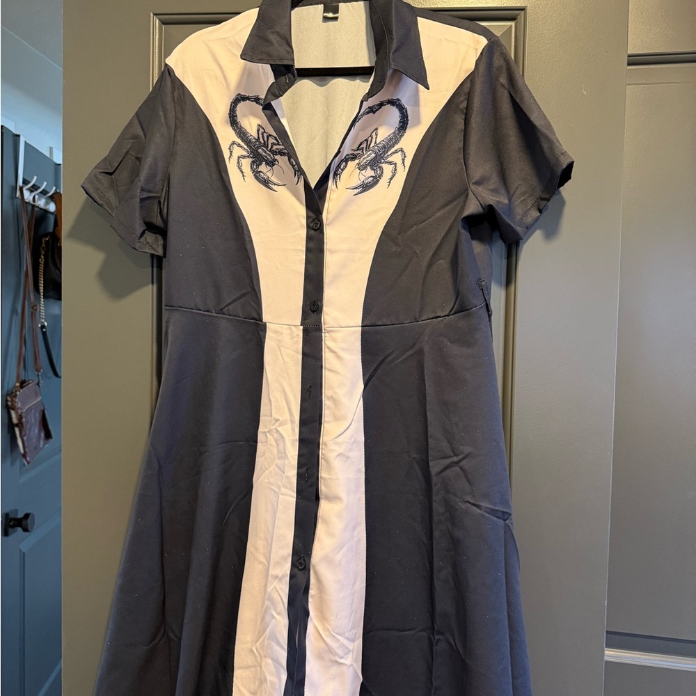 Rockabilly Black and Cream Dress with Scorpion Design